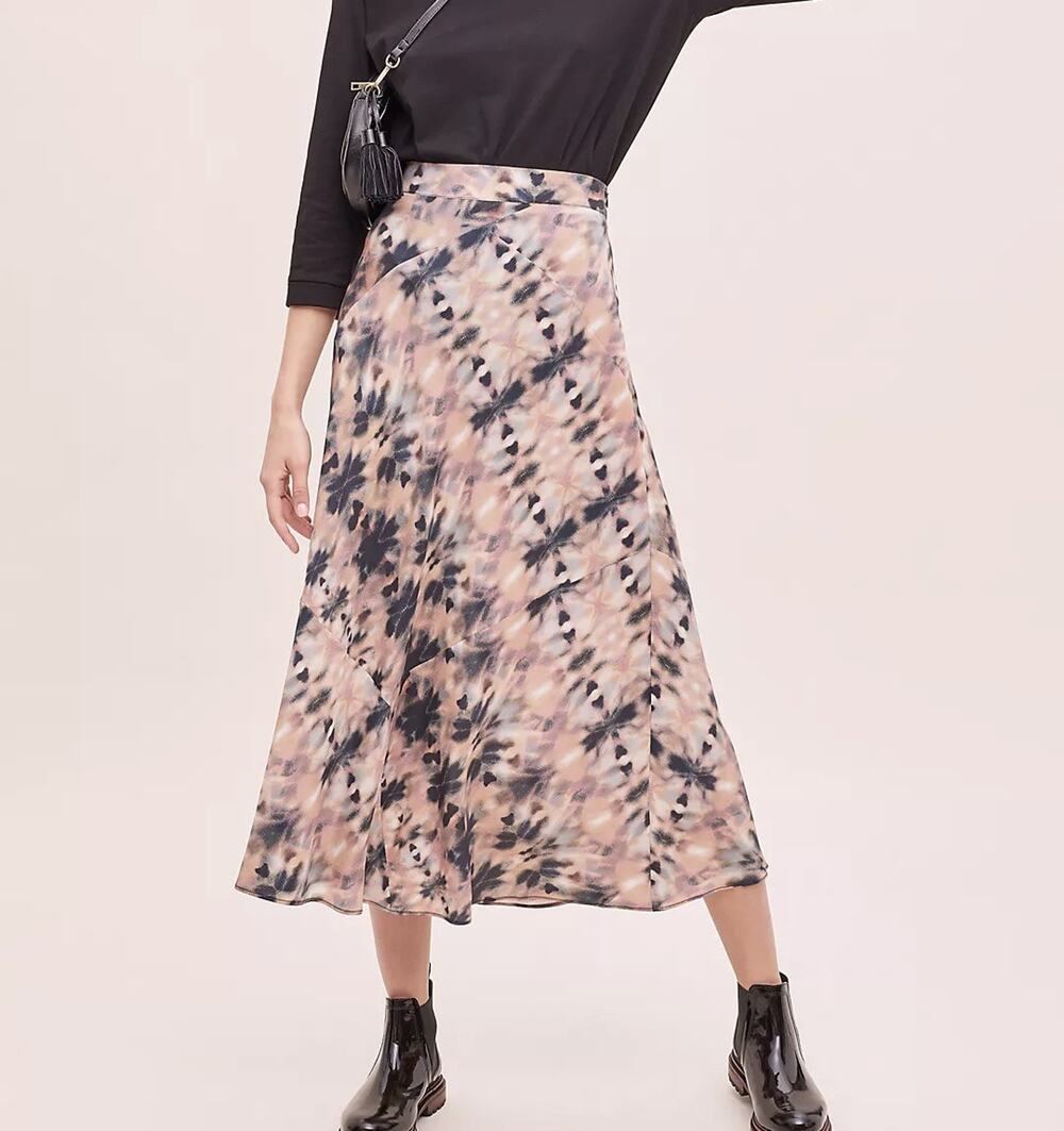 Kachel x Anthropologie Tie Dye Print 100% Silk Midi Skirt Size 8 Multicolor Boho